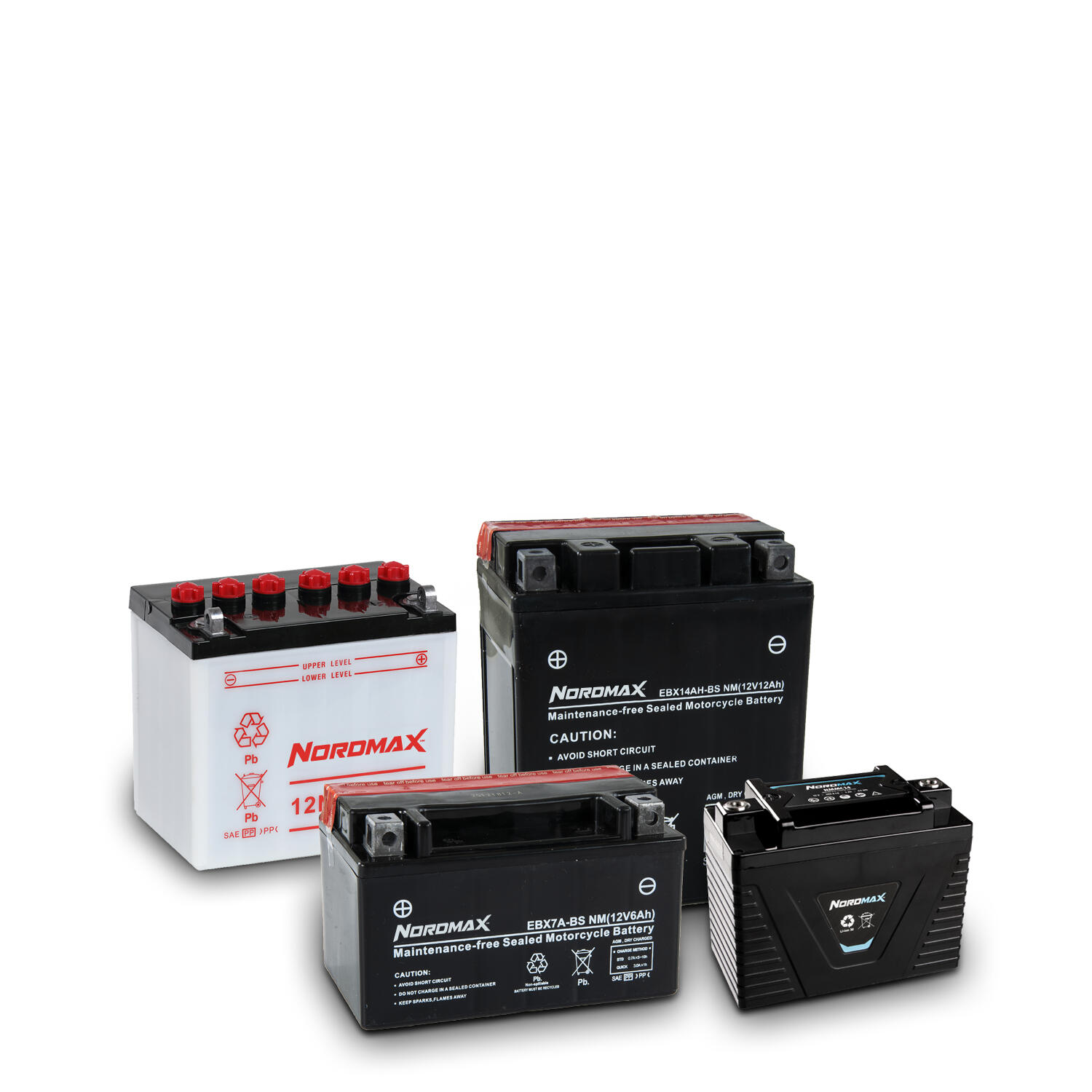 Nordmax motorcykelbatterier gruppbild